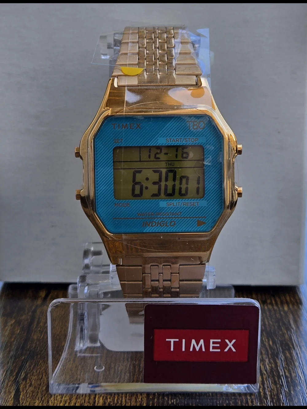 Timex Classic Digital Indiglo Watch - Rose Gold with Blue Dial